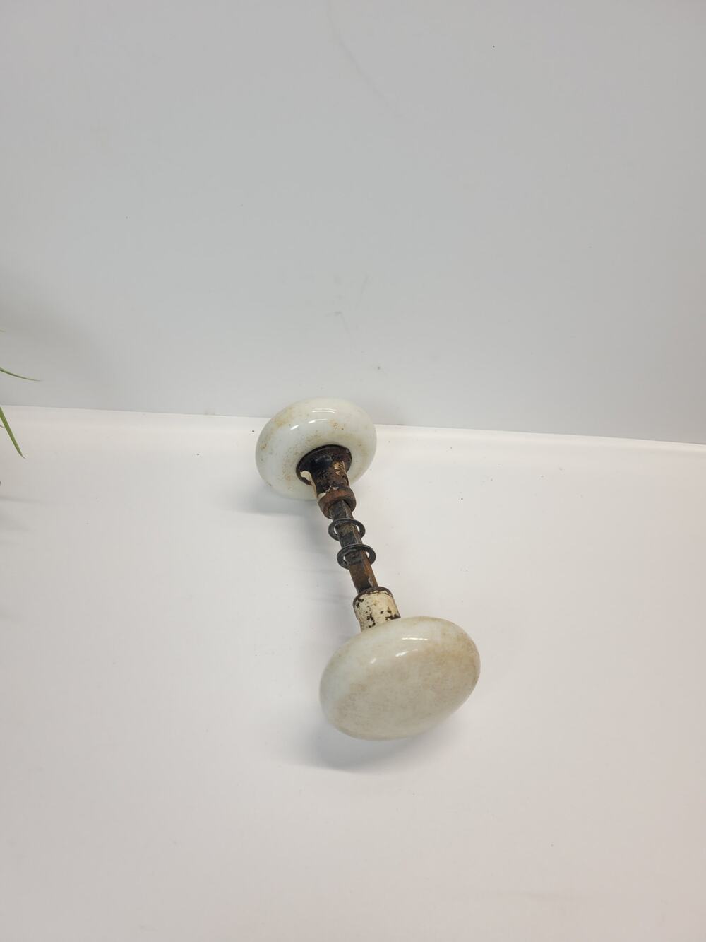 Vintage Doorknobs, White Porcelain, Architectural Salvage Rusty Primitive
